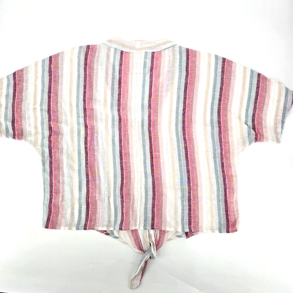 Rails The Striped Linen Tie Front Top Size L - image 5